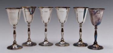 Set of six Elizabeth II hallmarked silver goblets, Birmingham 1975, maker Frank Hawker Ltd, height