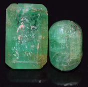 Two intaglio carved emeralds, largest 1.5 x 0.9cm