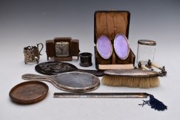 Two hallmarked silver mounted dressing table mirrors, hallmarked silver mounted brush, Links of