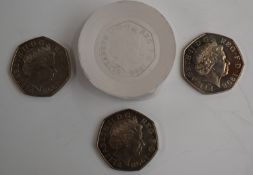 Ian Rank-Broadley 1998 first strike 50p, three in all, together with a silicon rubber proof for