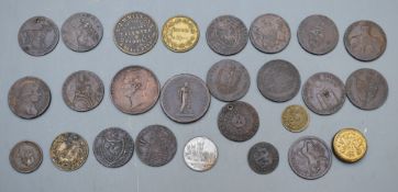 A collection of twenty-five tokens 18thC onwards, to include halfpennies and pennies, Poorhouse,