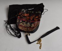Dolce and Gabbana black leather and silk embroidered bag with leopard print interior