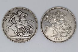 Two Queen Victoria jubilee head silver crowns, one 1887 the other 1890