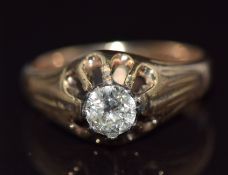 A 9ct gold ring set with a round cut diamond of approximately 0.4ct, 3.3g, size N