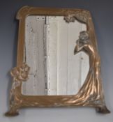 Art Nouveau style dressing table mirror with lady to one side, H38cm