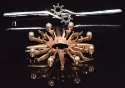 A 9ct gold brooch mount and a white metal brooch mount, 11.3g