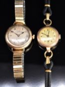 Two 9ct gold ladies wristwatches one by Bruford of Eastbourne both with subsidiary seconds dials,