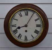Mahogany wall clock with black Roman numerals and cream dial, diameter 27cm
