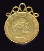 Danish 1875 Christian IX 20 Kroner with pendant mount, 9.5g