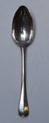 George I bottom hallmarked silver Hanoverian rat tail pattern table spoon, London 1720, maker's mark
