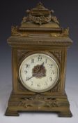 19thC brass cased mantel clock, the anonymous two train movement stamped 354 striking on a gong, the