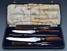 Cased Harrods deer horn handled carving set, length of case 40.5cm