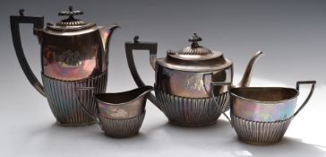 Walker & Hall George V hallmarked silver four piece teaset comprising teapot, hot water jug, sugar