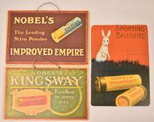Three modern Nobel's shotgun cartridge shop display or advertising boards Improved Empire,
