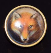 Victorian painted enamel plaque depicting a fox by William Essex 1861, verso a hair compartment