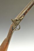 Unnamed flintlock sporting gun with engraved lock, hammer, trigger guard, top plate, butt plate
