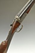 E J Churchill 12 bore side by side ejector shotgun with scrolling engraving to the named locks,