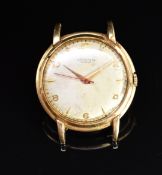 Universal Geneve 18ct gold gentleman's wristwatch with gold hands, Arabic numerals and hour markers,