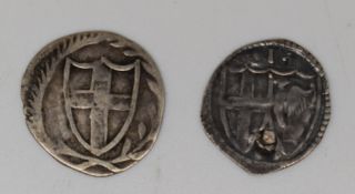 Commonwealth Oliver Cromwell half groat together with a pierced/repaired penny