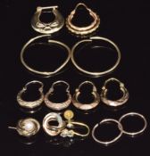 Three pairs of 9ct gold earrings and a collection of other 9ct gold earrings, 6.8g