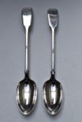 Pair of Victorian fiddle pattern hallmarked silver basting spoons, London 1839, maker William Eaton,