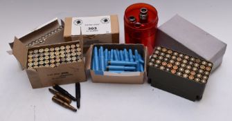 A collection of .303, 7.62 and other blank rifle cartridges together with a set of .44 re-loading