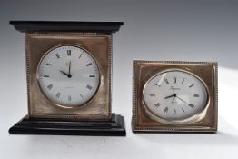 Two hallmarked silver mounted Tregawne mantel or dressing table clocks, both London circa 1980s,