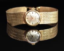 Omega Ladymatic 9ct gold ladies automatic wristwatch with gold hands and hour markers, silver dial