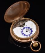 Hebdomas patent gold plated keyless winding full hunter pocket watch with visible escapement,