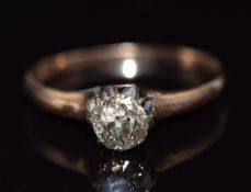 A 14k rose gold ring set with an old cut diamond of approximately 0.45ct, size M, 1.6g