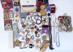 A collection of costume jewellery including vintage watches, enamel, brooches including vintage,
