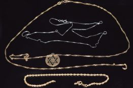 A 14k white gold chain/ necklace (1g), a 9ct gold pendant and 9ct gold chain (3.7g)