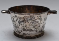 Art Deco hallmarked silver twin handled bowl, of plain tapering form, London 1934, maker Boodle &