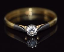 An 18ct gold ring set with a round cut diamond of approximately 0.2ct, 3g, size P/Q