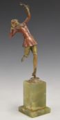 Josef Lanzel (1892 -1950) Art Deco bronze of a female dancer raised on onyx plinth, signed to base