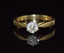 An 18ct gold ring set with an old cut diamond of approximately 0.55ct, 3.4g, size L