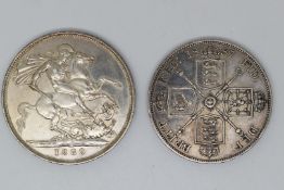 Queen Victoria jubilee head 1889 crown together with 1887 double florin