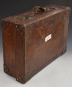 Vintage leather case with riveted reinforced corners and lined interior by John Pound and Co,