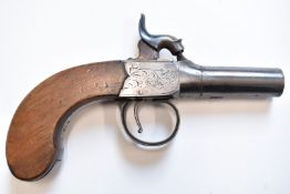 Henry Nock of London percussion hammer action pocket pistol with named and engraved lock, engraved