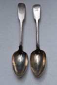 Two Irish George III hallmarked silver fiddle pattern table spoons, Dublin 1808, maker Tudor &