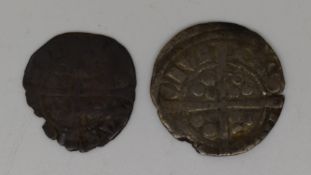 Edward III hammered halfpenny together with a penny