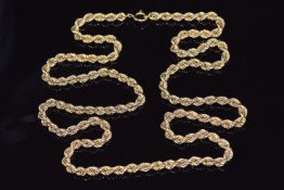 A large 9ct gold rope twist necklace, 78cm long, 77.4g