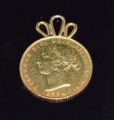 Victoria 1864 Sydney Mint gold half sovereign with pendant mount, 4.3g