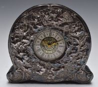 Hallmarked silver mounted Precista mantel or dressing table clock, with embossed decoration of