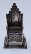 Edward VII hallmarked silver commemorative novelty miniature coronation chair, London 1901, maker