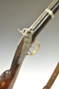 Italian double barrelled over and under percussion hammer action gun with engraved locks, hammers,