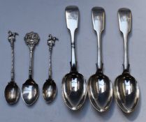 Three Victorian hallmarked silver fiddle pattern dessert spoons, Exeter 1855, maker Josiah