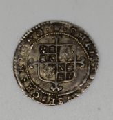 Charles II hammered crowned bust third issue silver twopence with inner circles crown mint mark,