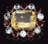 Victorian brooch set with a large citrine, garnets and paste, 3.1 x 2.7cm