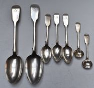 Victorian hallmarked silver fiddle pattern cutlery comprising two table spoons, three teaspoons